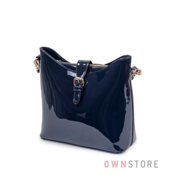 Купить сумку женскую  Farfalla Rosso синюю лаковую с перекидом - арт.91044